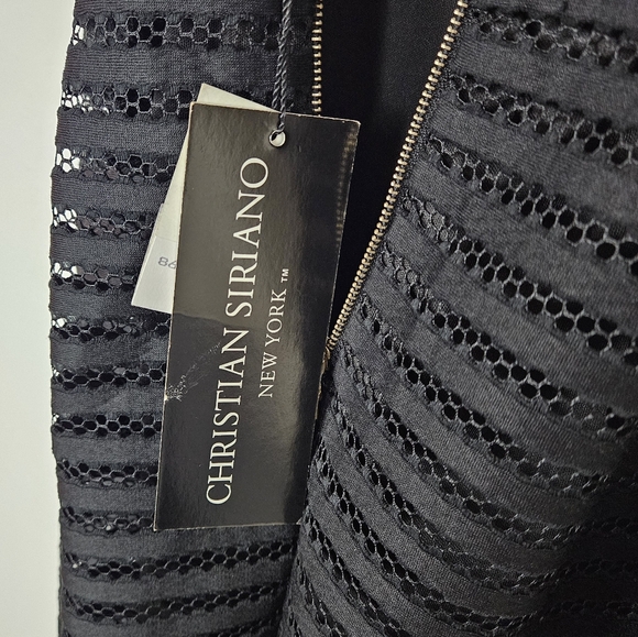 Christian Siriano Black Mesh Stripe Cocktail Dress Nwt Womens Size S Midi - Picture 6 of 12